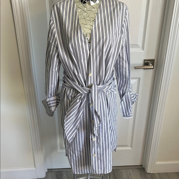 TIBI Liam Stripe V-Neck Shirt with Tie Sz 8 $395 - Picture 2 of 14